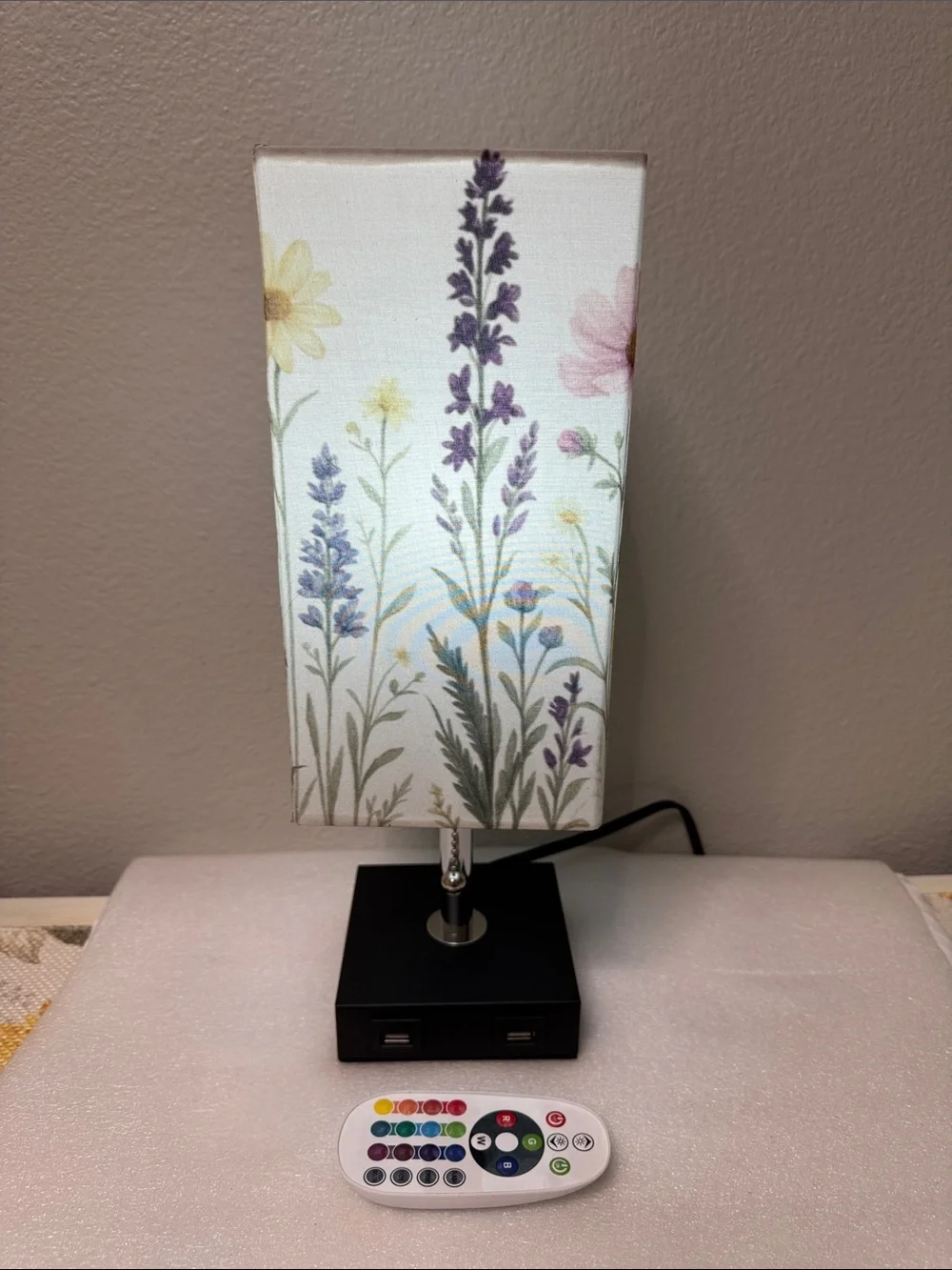 ✨Floral Linen Column Table Lamp with Remote - Pink, Purple, Yellow✨